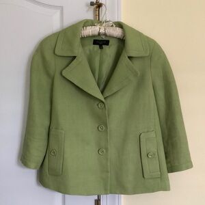 Celery green linen jacket from Talbots with 3-quarter sleeves in 10P
